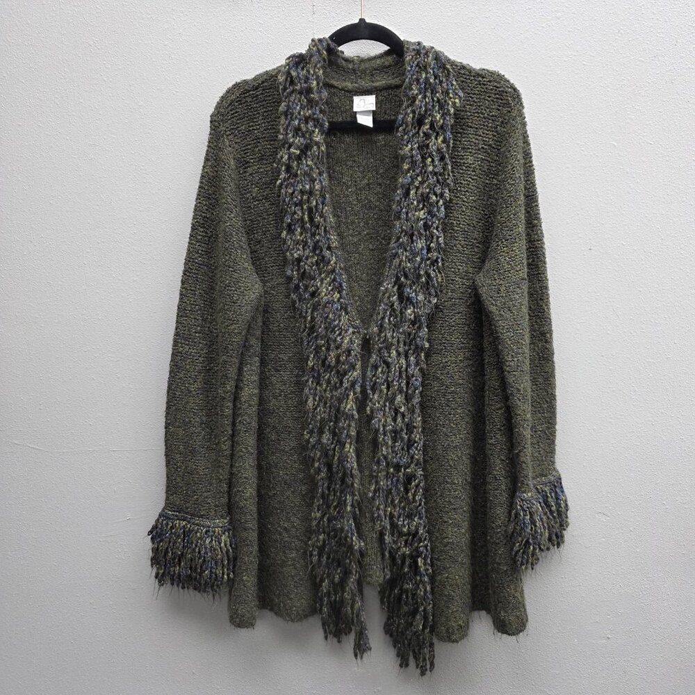 OV Sweater Womens 18 20W Textured Knit Bouclé Trim Open Front Cardigan Plus Size